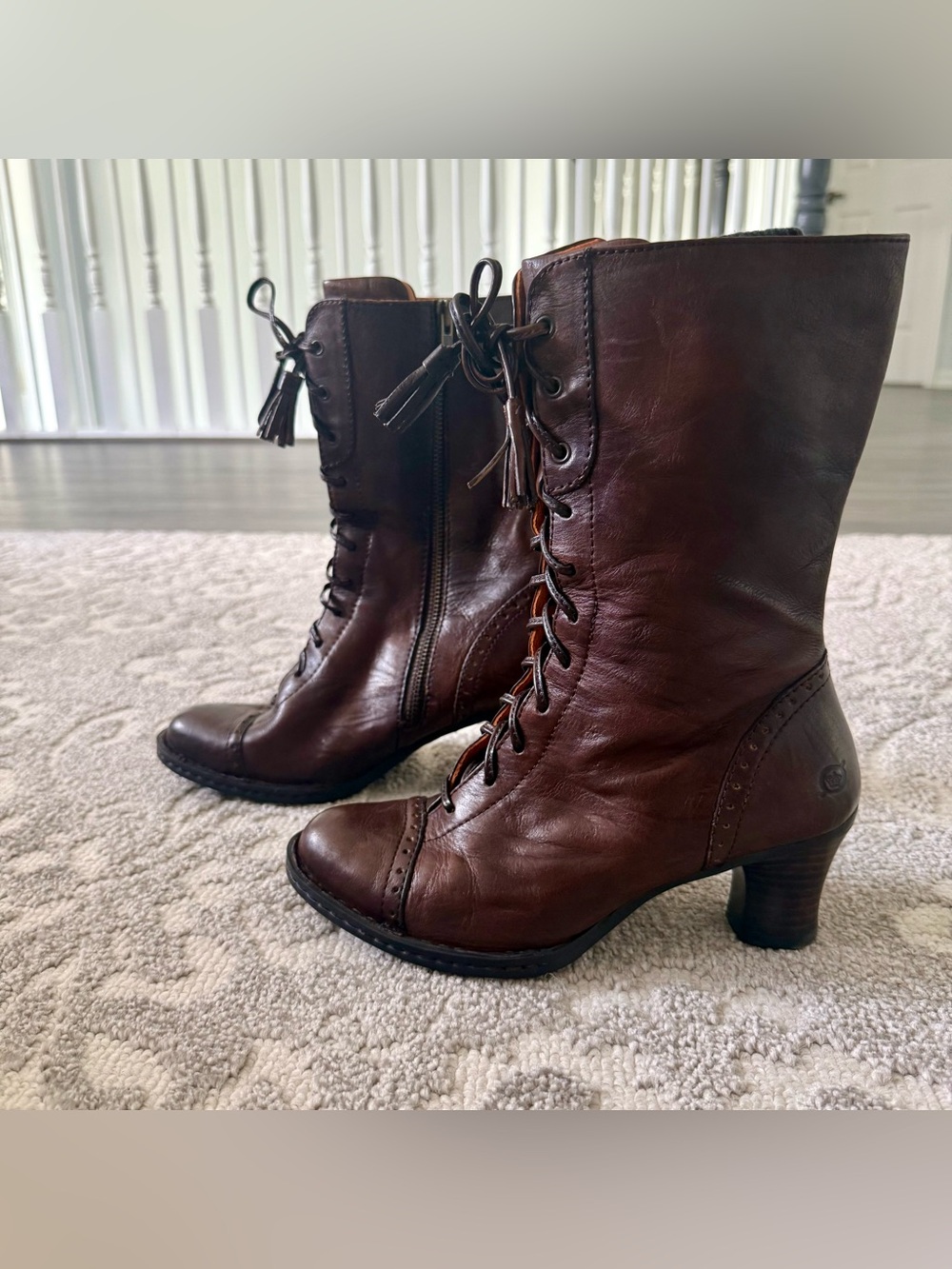 Born Lace-Up Brown Handcrafted Leather Victorian Style Heeled Boots Y2K Size 6